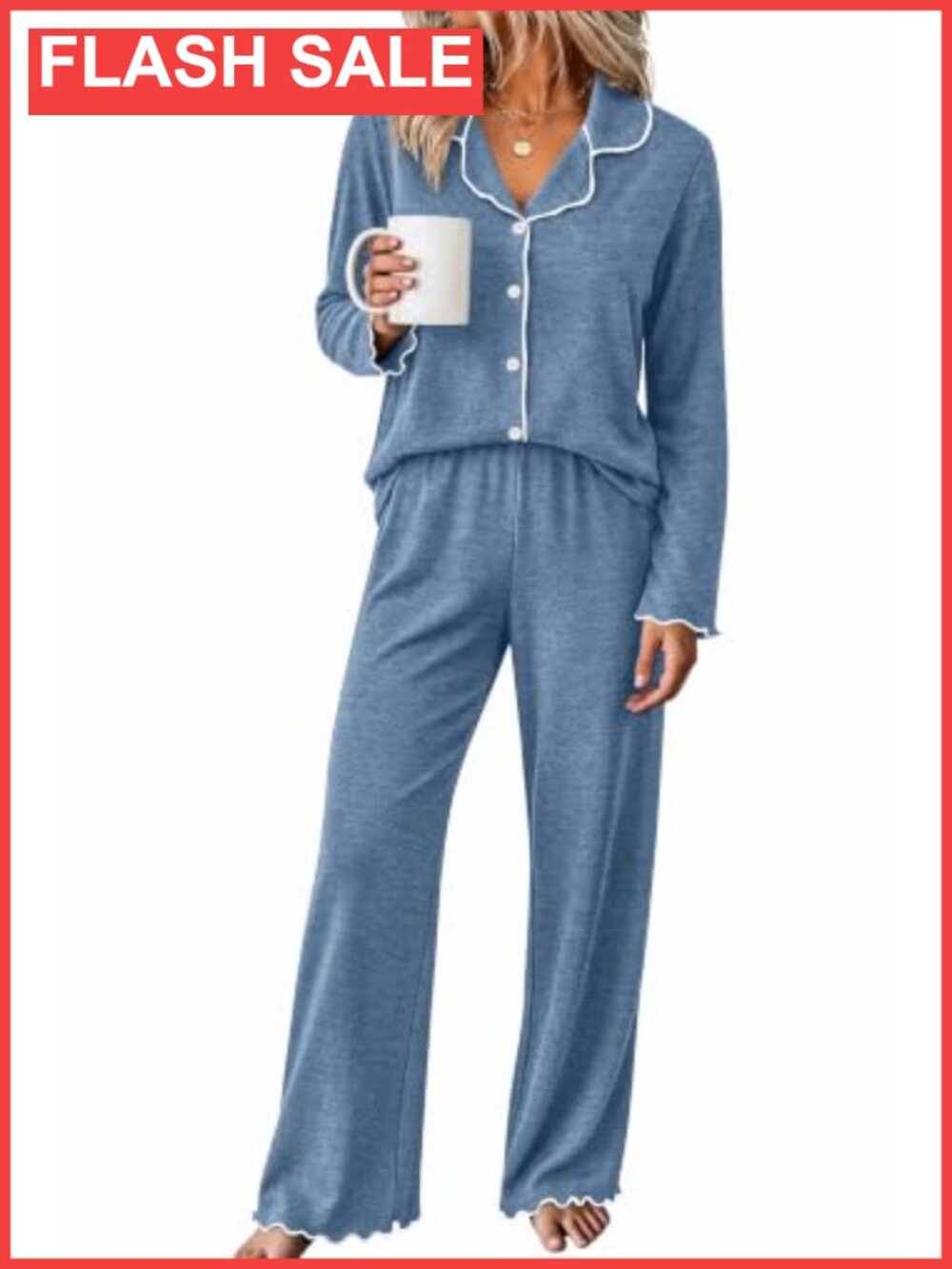 Women's 2 Piece Pajama Set Ruffle Long Sleeve Button Up Pjs Sleepwear Lounge Set